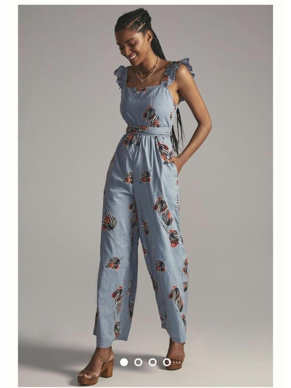 Anthropologie Bel Kazan Evie Jumpsuit Blue Tie Back Women’s Size Medium
